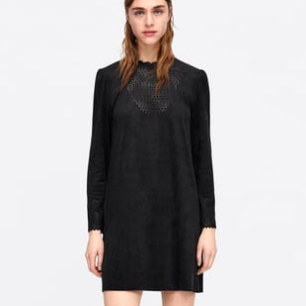 ZARA NWT Faux Suede Dress Black